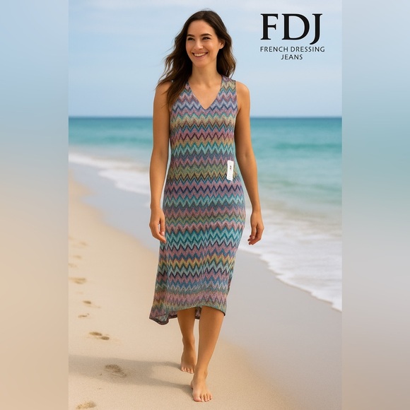 NWT FDJ French Dressing Jeans Chevron Knit Dress Sleeveless Multicolor Size XS - Picture 1 of 11